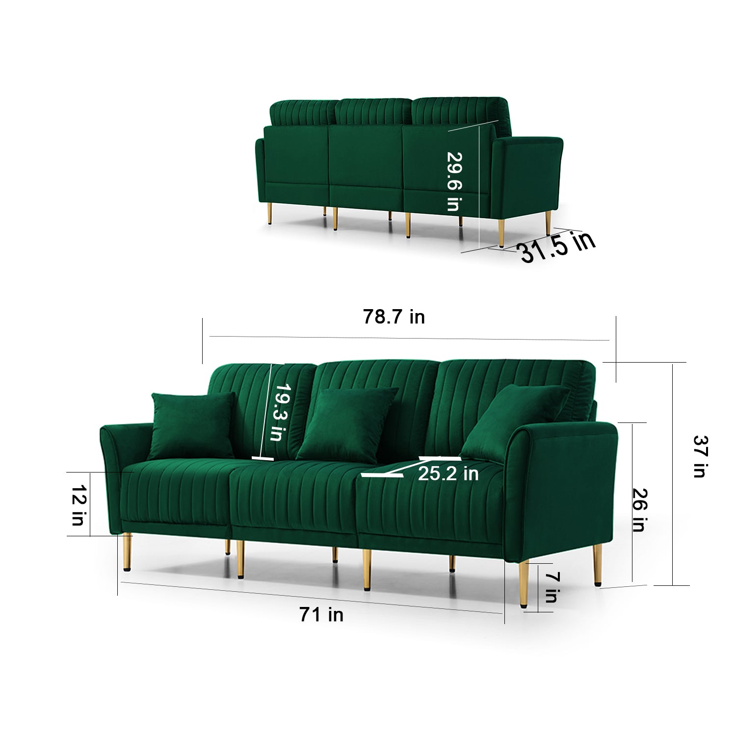 Sofa Sets For Living Room 3 Piece Mid Century Modern Sectional Couch Set, 2 Upholstered Loveseat Sofas And One 3 Seat Sofa 3, Green Velvet Green Foam Velvet 7 Seat