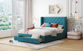 Queen Size Storage Bed Velvet Upholstered Platform Bed blue-upholstered