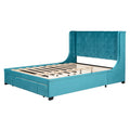 Queen Size Storage Bed Velvet Upholstered Platform Bed blue-upholstered