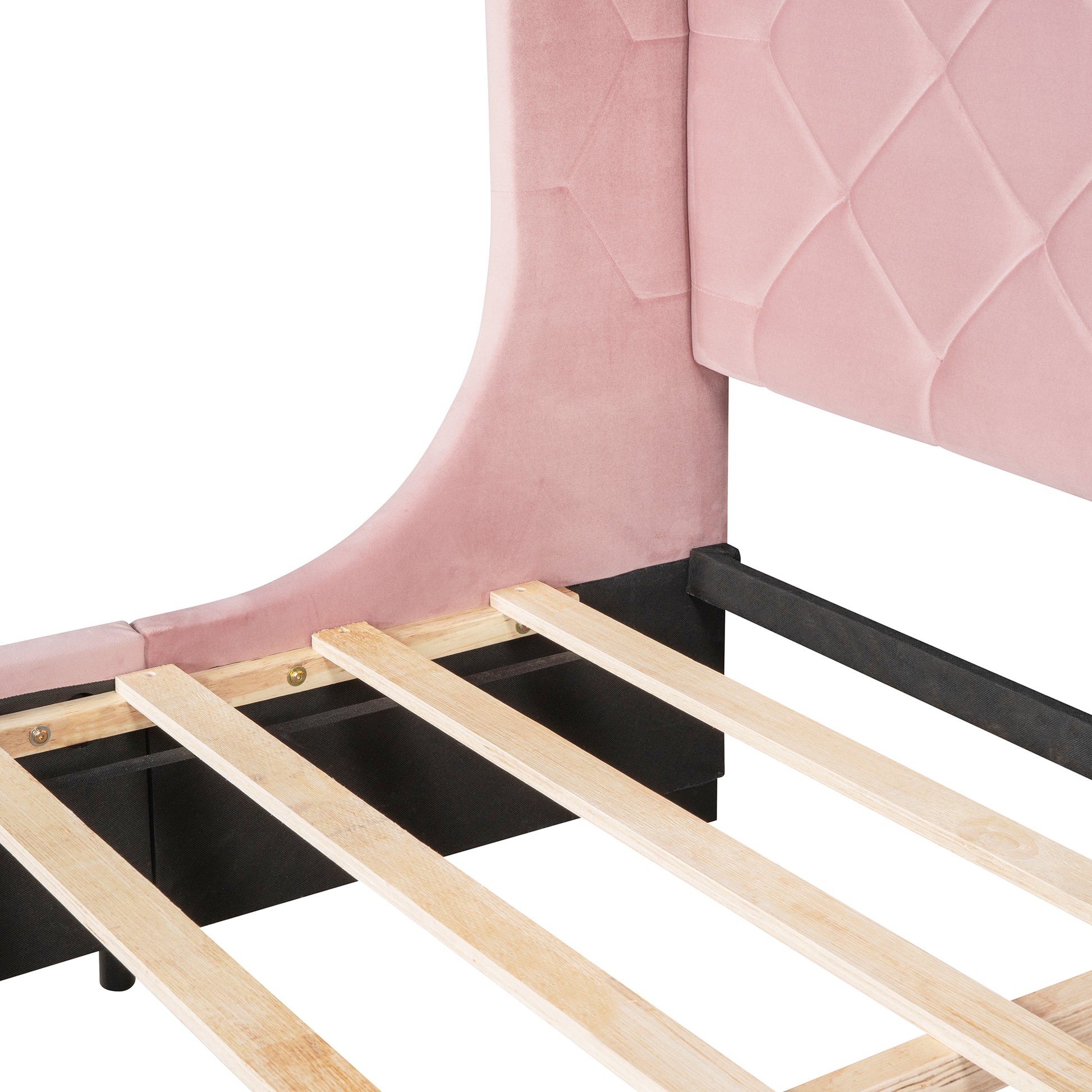 Queen Size Storage Bed Velvet Upholstered Platform Bed pink-upholstered