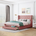 Queen Size Storage Bed Velvet Upholstered Platform Bed pink-upholstered