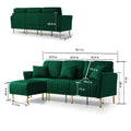 Green Velvet Modular Corner Sofa Reversible Left Hand Facing Sofa & Chaise With Ottoman Green Foam Velvet 3 Seat