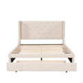 Queen Size Storage Bed Velvet Upholstered Platform Bed beige-upholstered