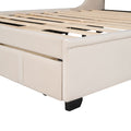 Queen Size Storage Bed Velvet Upholstered Platform Bed beige-upholstered