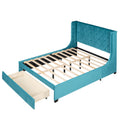 Queen Size Storage Bed Velvet Upholstered Platform Bed blue-upholstered