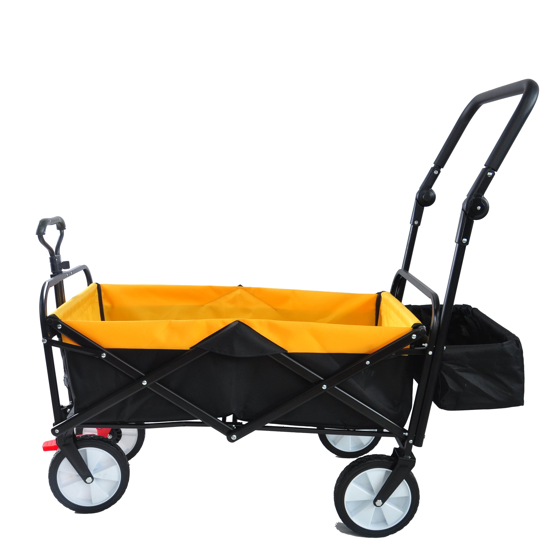 Folding Wagon Collapsible Outdoor Utility Wagon, Heavy Duty Folding Garden Portable Hand Cart, Drink Holder, Adjustable Handles Yellow Steel