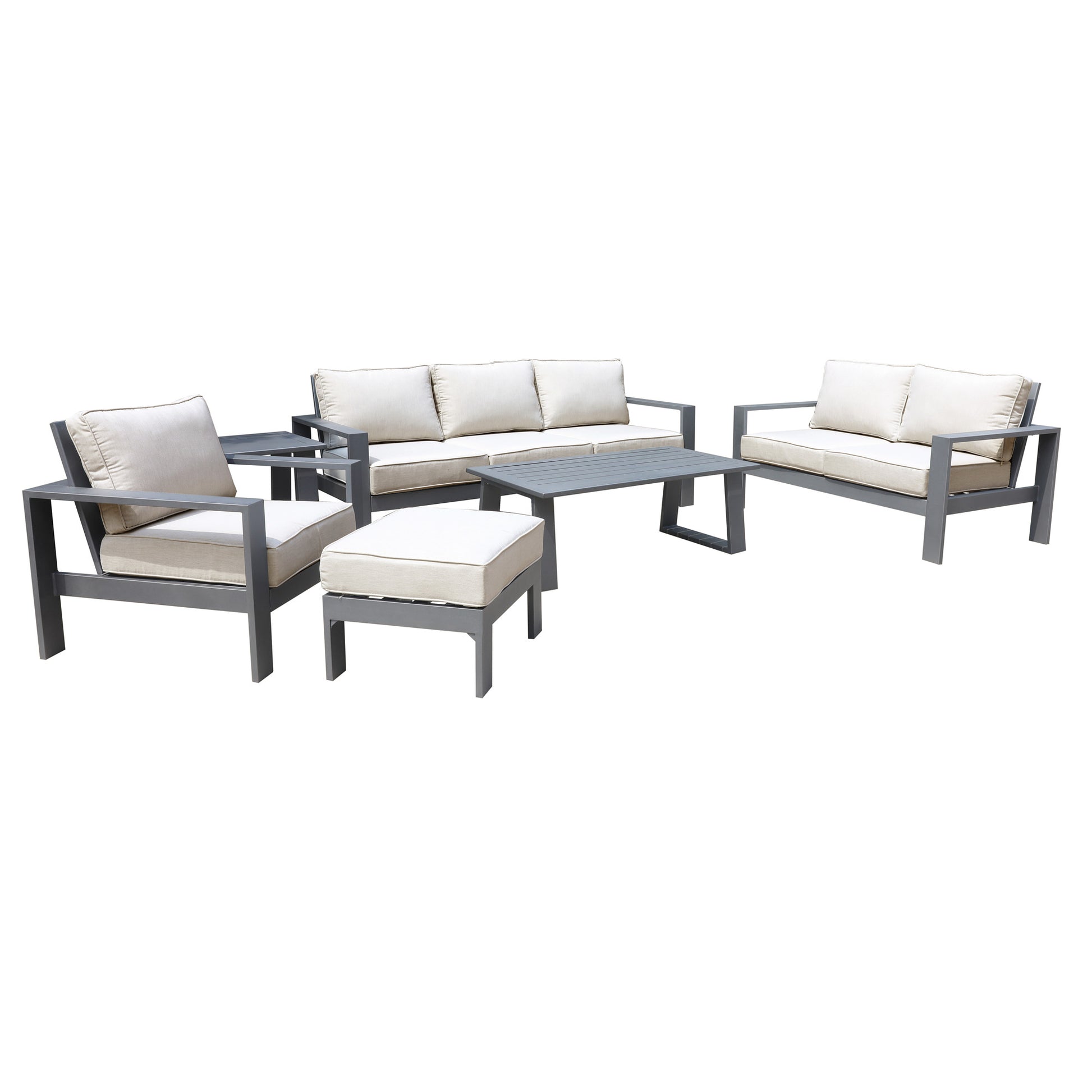 6 Piece Sofa Seating Group With Cushions, Powdered Pewter Pewter Polyester Aluminum