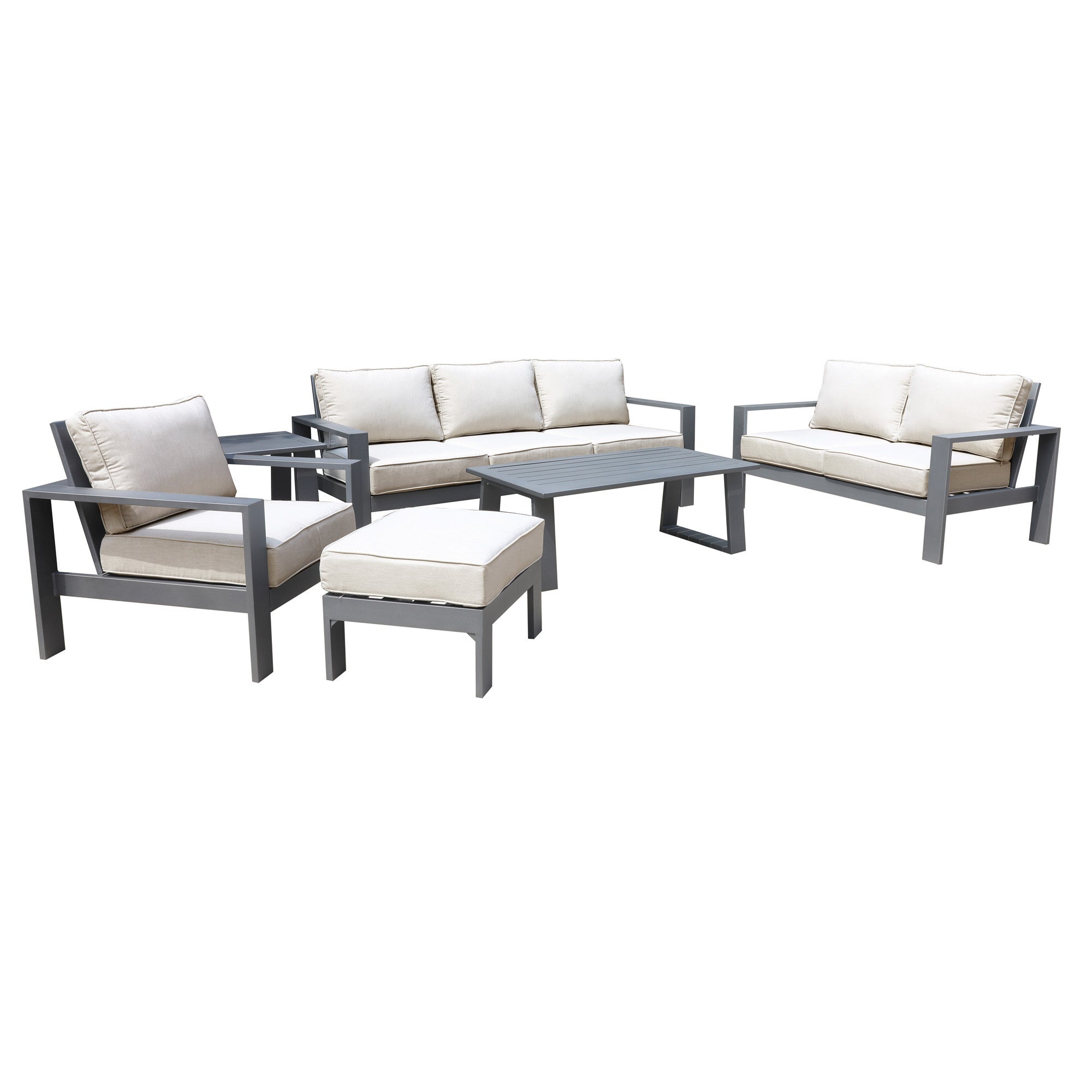 6 Piece Sofa Seating Group with Cushions, Powdered pewter-polyester-aluminum