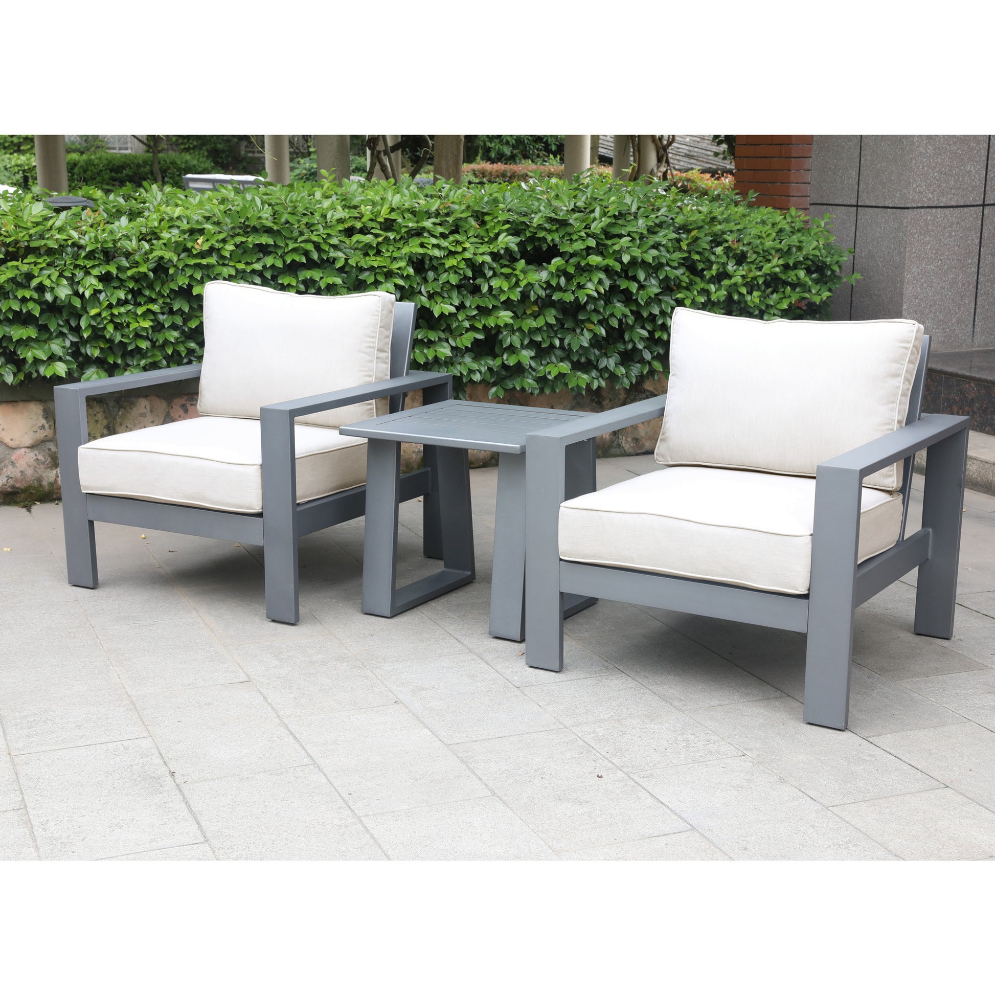 3 Piece Seating Group with Cushions, Powdered Pewter pewter-polyester-aluminum