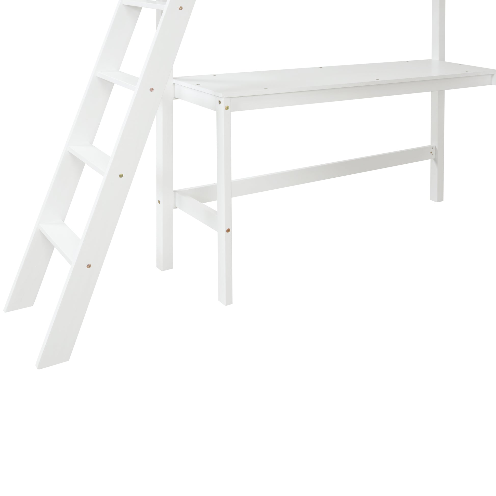 Loft Bed Full With Desk,Ladder,Shelveswhite White Pine