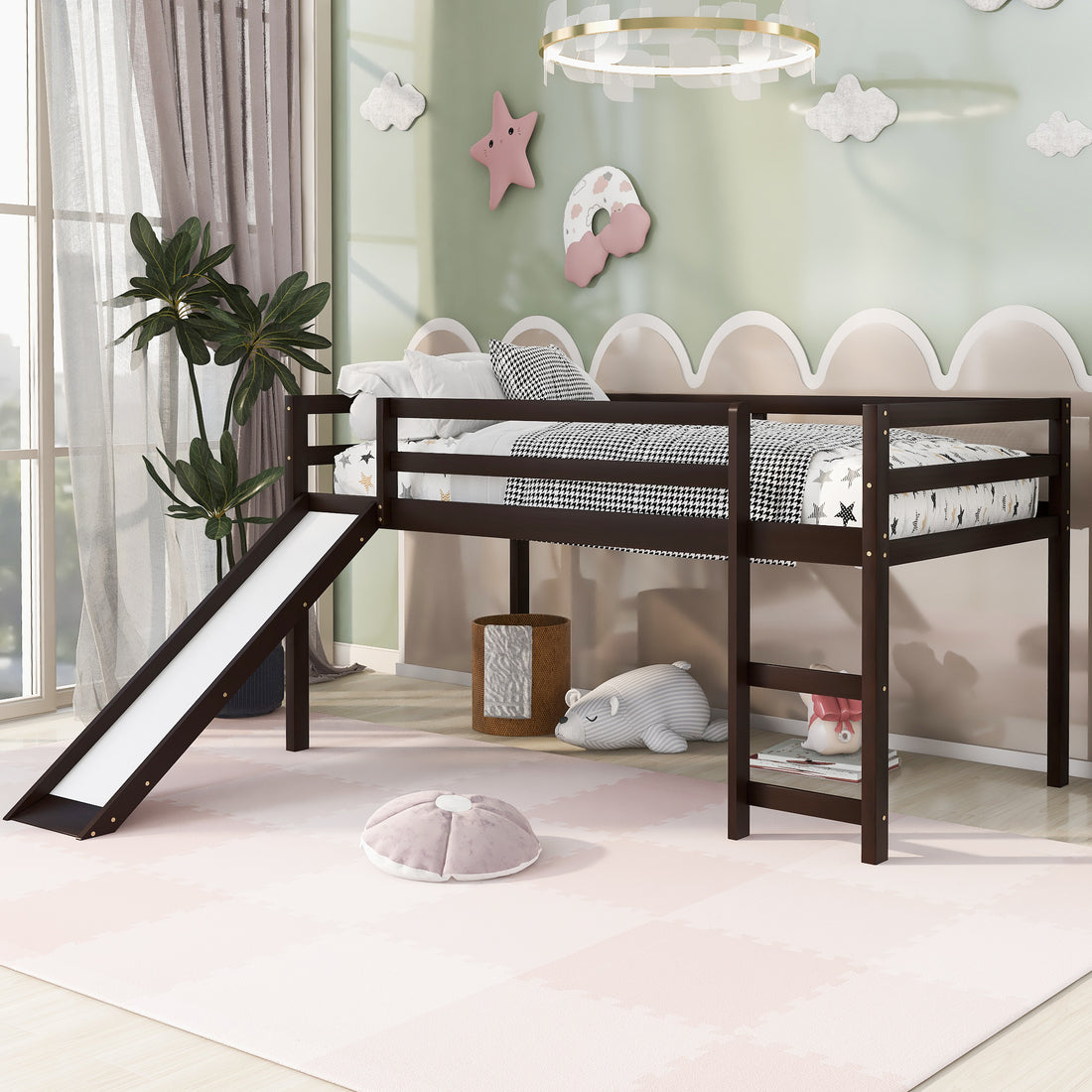 Loft Bed With Slide, Multifunctional Design, Twin Espresso Old Sku: Wf191904Aap Espresso Solid Wood
