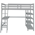 Loft Bed Full With Desk,Ladder,Shelvesgrey Grey Pine