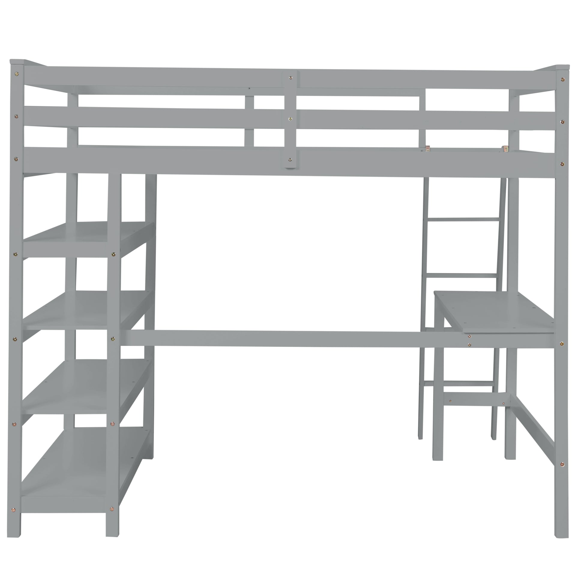 Loft Bed Full With Desk,Ladder,Shelvesgrey Grey Pine