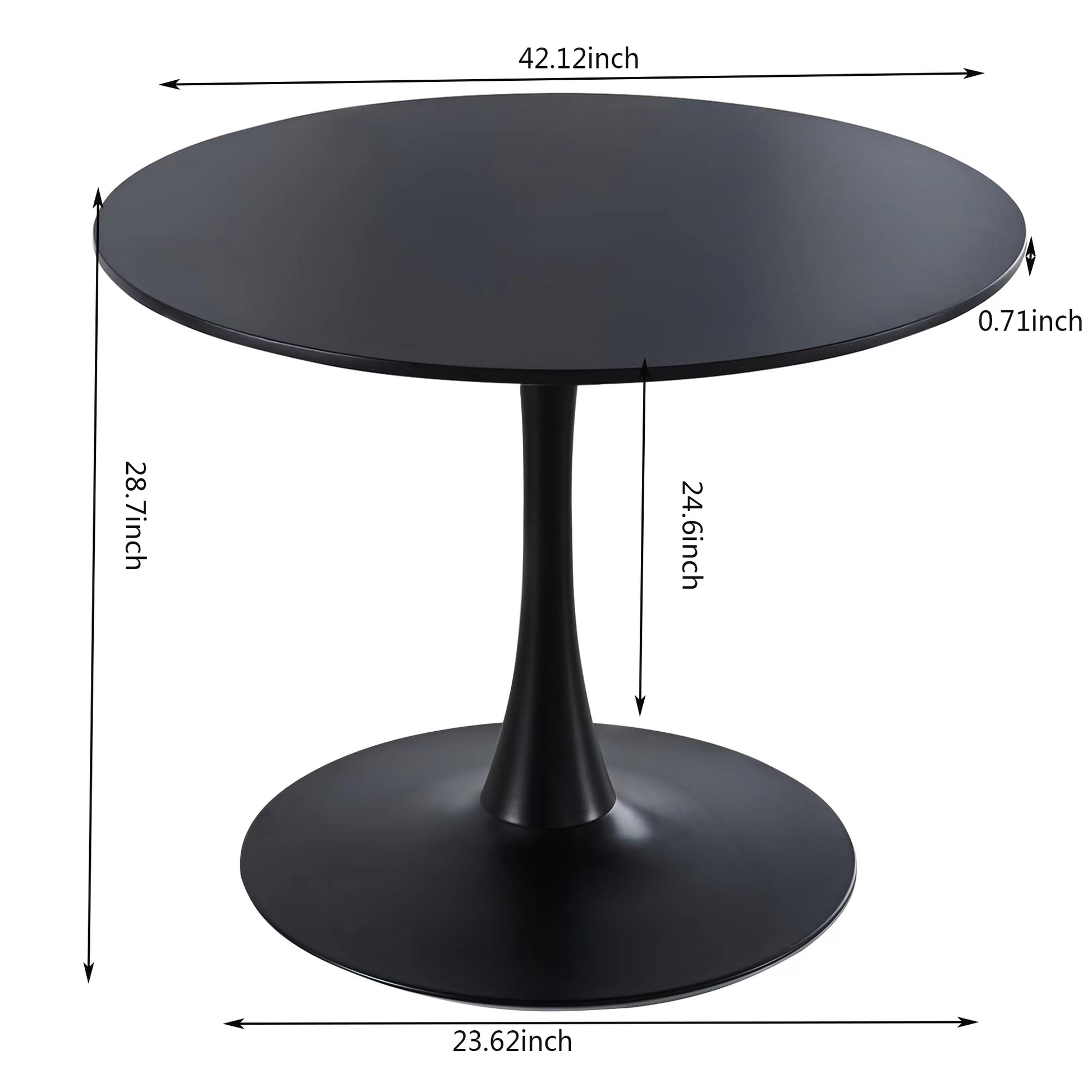 42.1"Black Tulip Table Mid Century Dining Table For 4 6 People With Round Mdf Table Top, Pedestal Dining Table, End Table Leisure Coffee Table Black Mdf