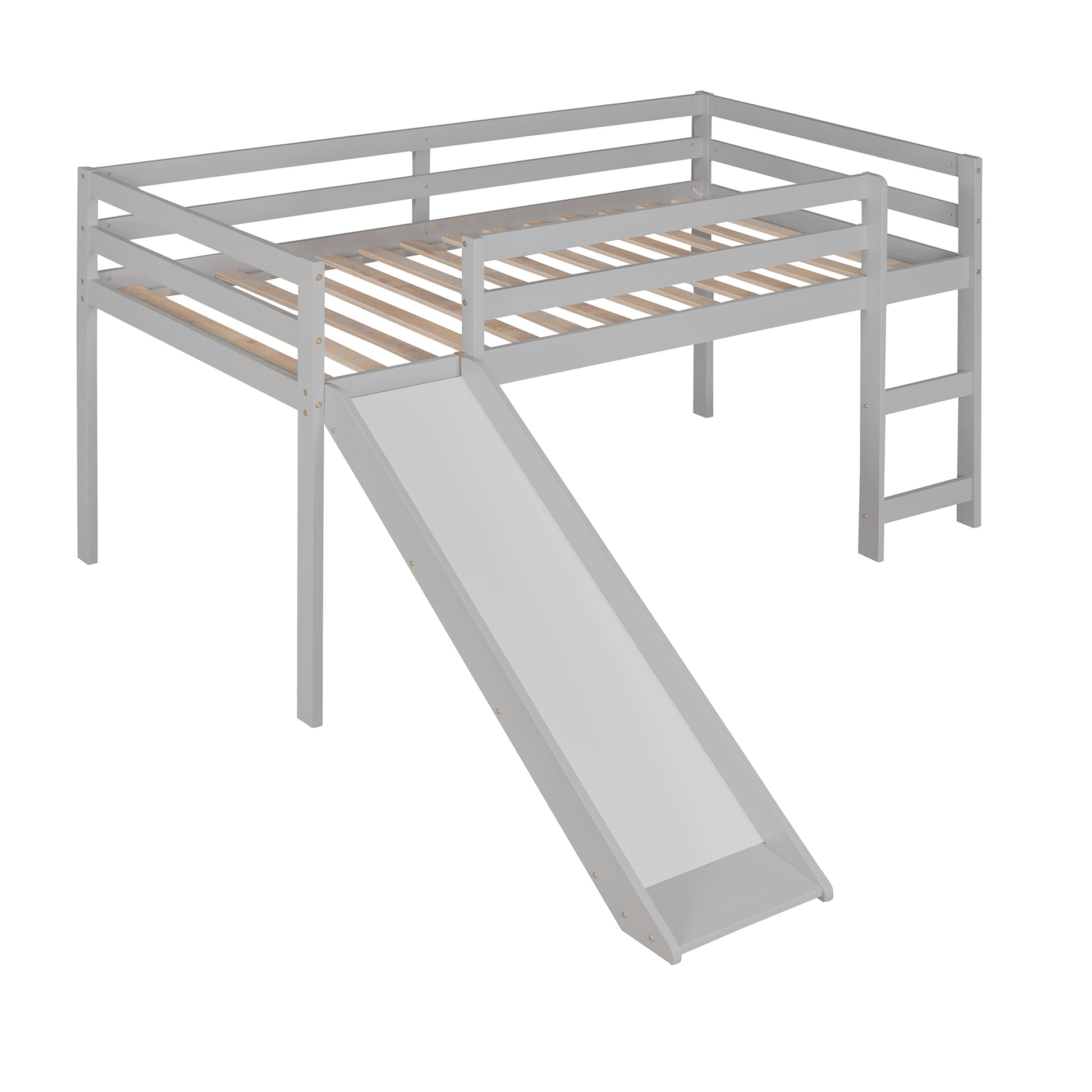 Loft Bed With Slide, Multifunctional Design, Twin Gray Old Sku: Wf191904Aae Gray Solid Wood