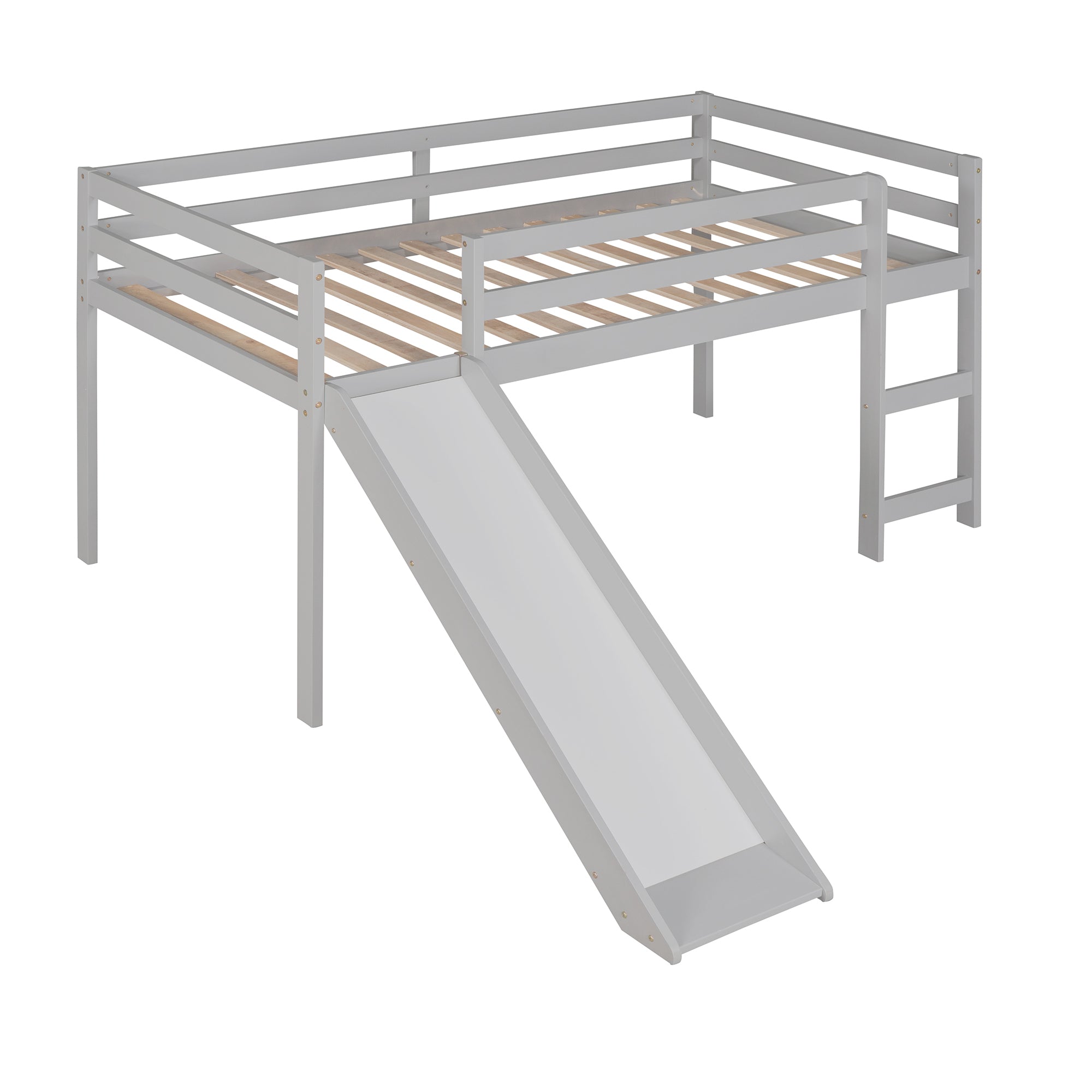 Loft Bed with Slide, Multifunctional Design, Twin Gray gray-solid wood