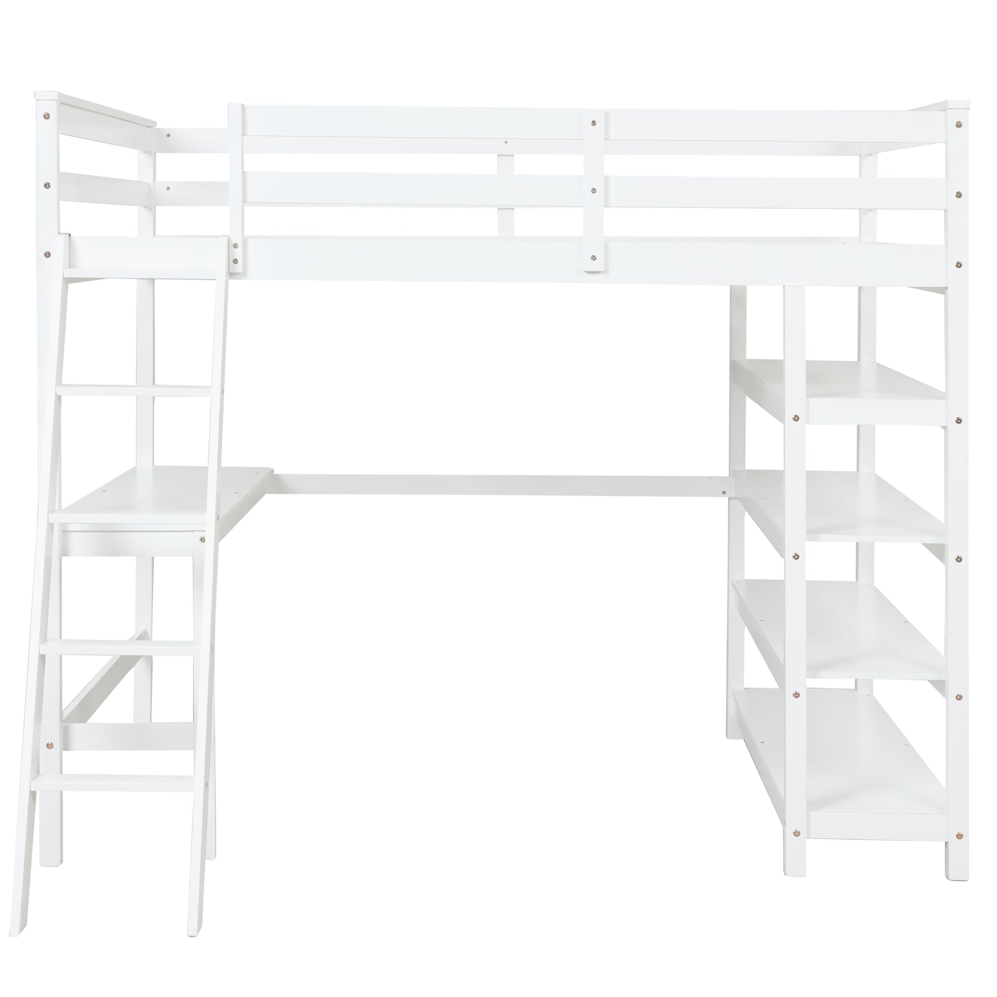 Loft Bed Full With Desk,Ladder,Shelveswhite White Pine