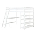 Loft Bed Full With Desk,Ladder,Shelveswhite White Pine