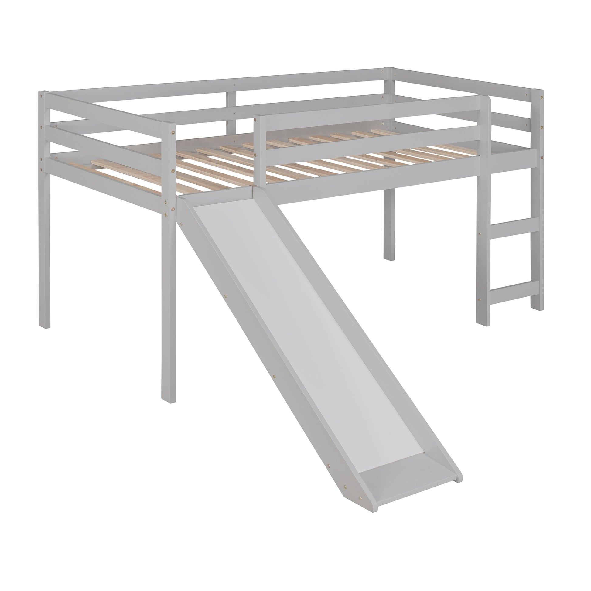 Loft Bed With Slide, Multifunctional Design, Twin Gray Old Sku: Wf191904Aae Gray Solid Wood