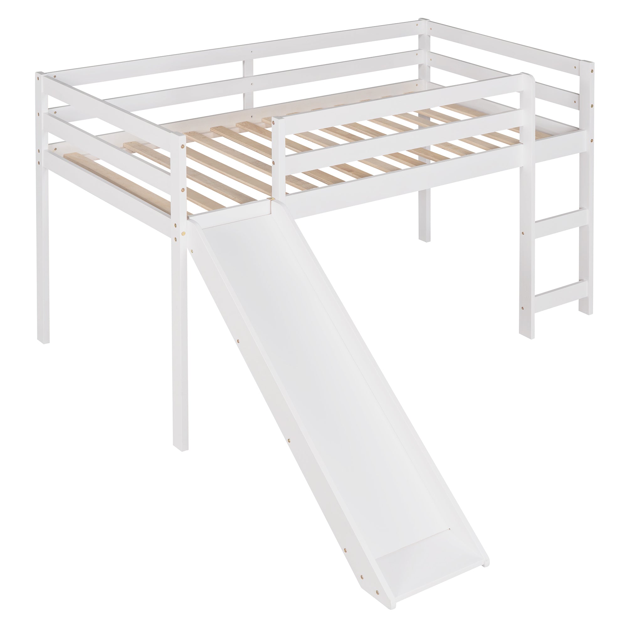 Loft Bed with Slide, Multifunctional Design, Twin white-solid wood