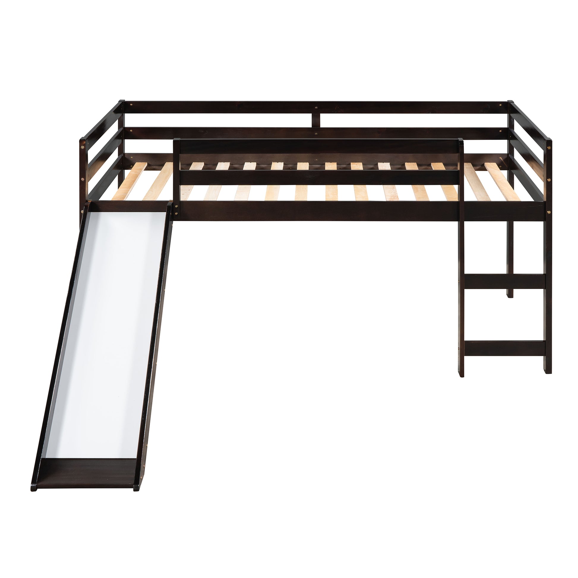 Loft Bed With Slide, Multifunctional Design, Twin Espresso Old Sku: Wf191904Aap Espresso Solid Wood