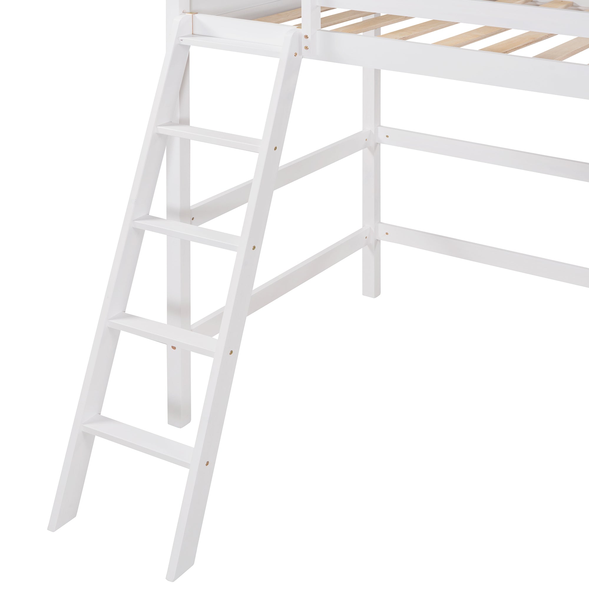 Solid Wood Twin Size Loft Bed with Ladder White OLD white-solid wood