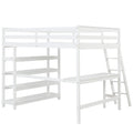 Loft Bed Full With Desk,Ladder,Shelveswhite White Pine