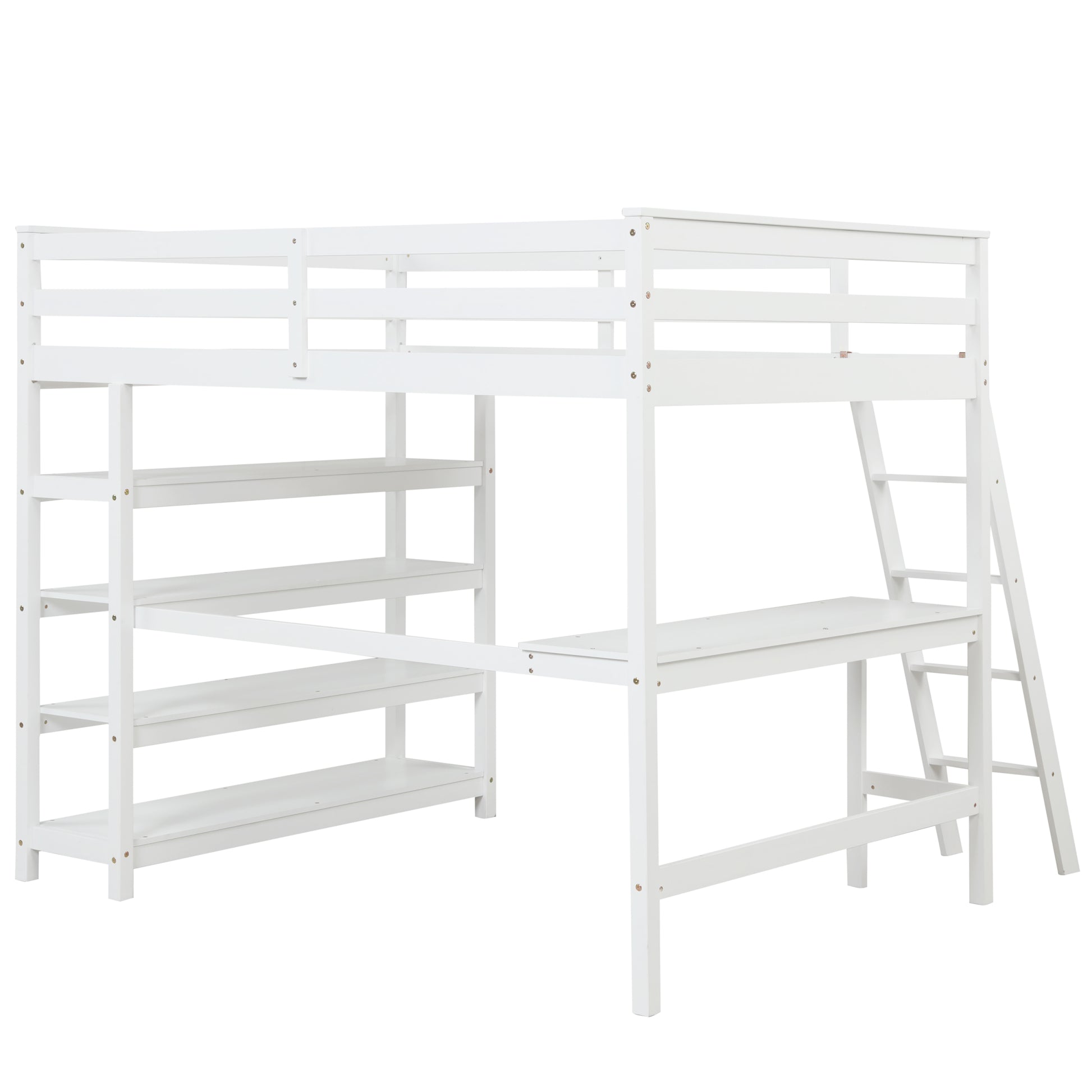 Loft Bed Full With Desk,Ladder,Shelveswhite White Pine