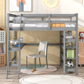 Loft Bed Full With Desk,Ladder,Shelvesgrey Grey Pine