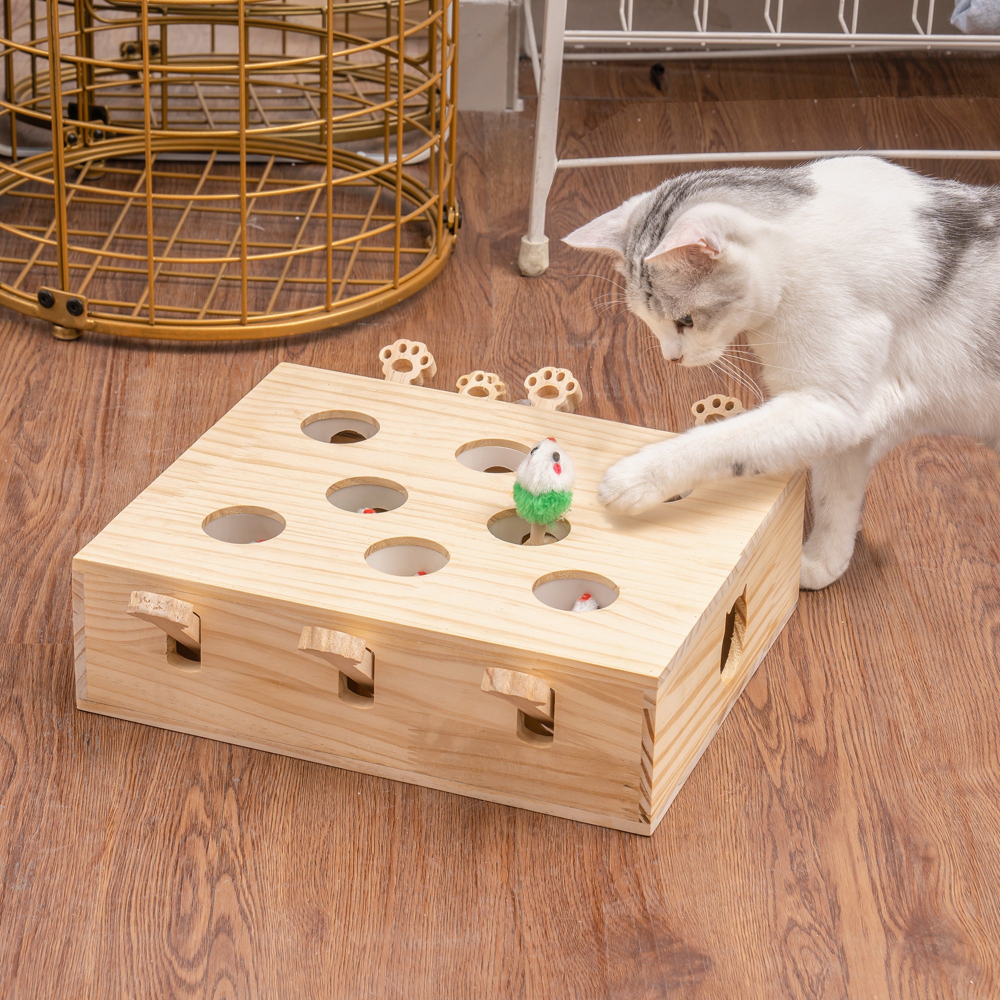 Cat Toy,Interactive Whack a mole Solid Wood Toys for natural wood wash-solid wood