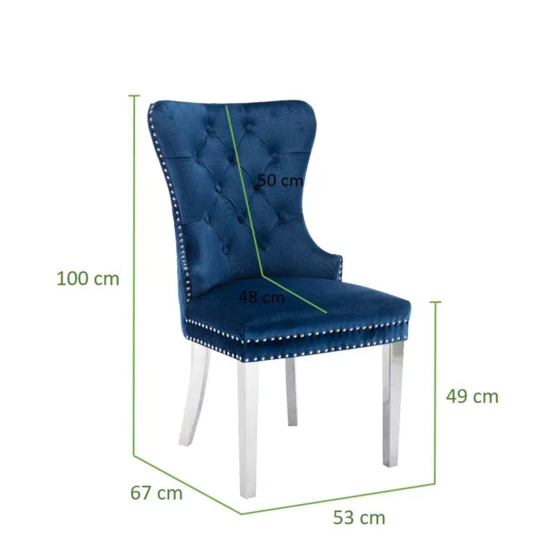 Simba Stainless Steel 2 Piece Chair Finish With Velvet Fabric In Blue Blue Dining Room Contemporary,Modern Accent Chairs Tufted Back Stainless Steel