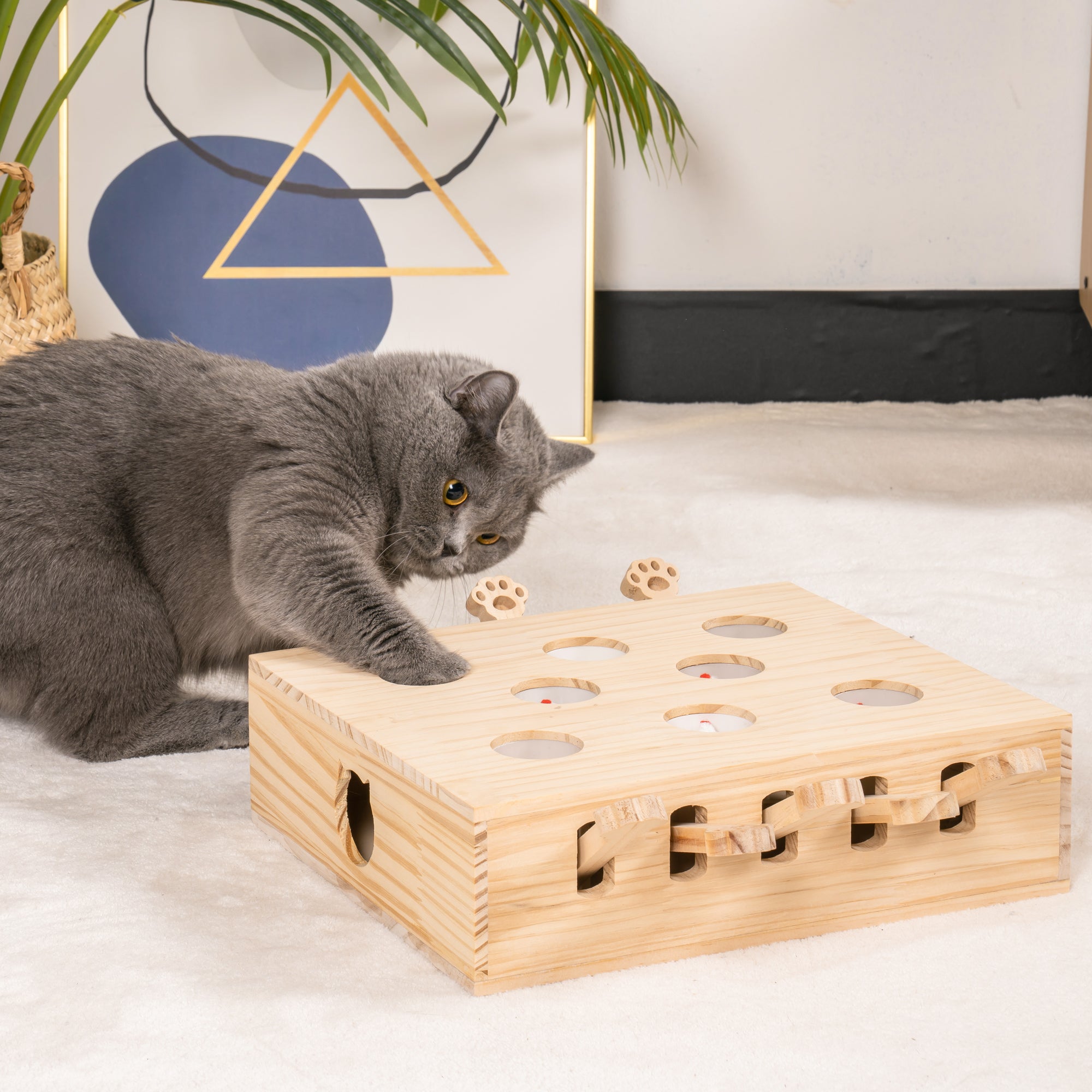 Cat Toy,Interactive Whack a mole Solid Wood Toys for natural wood wash-solid wood