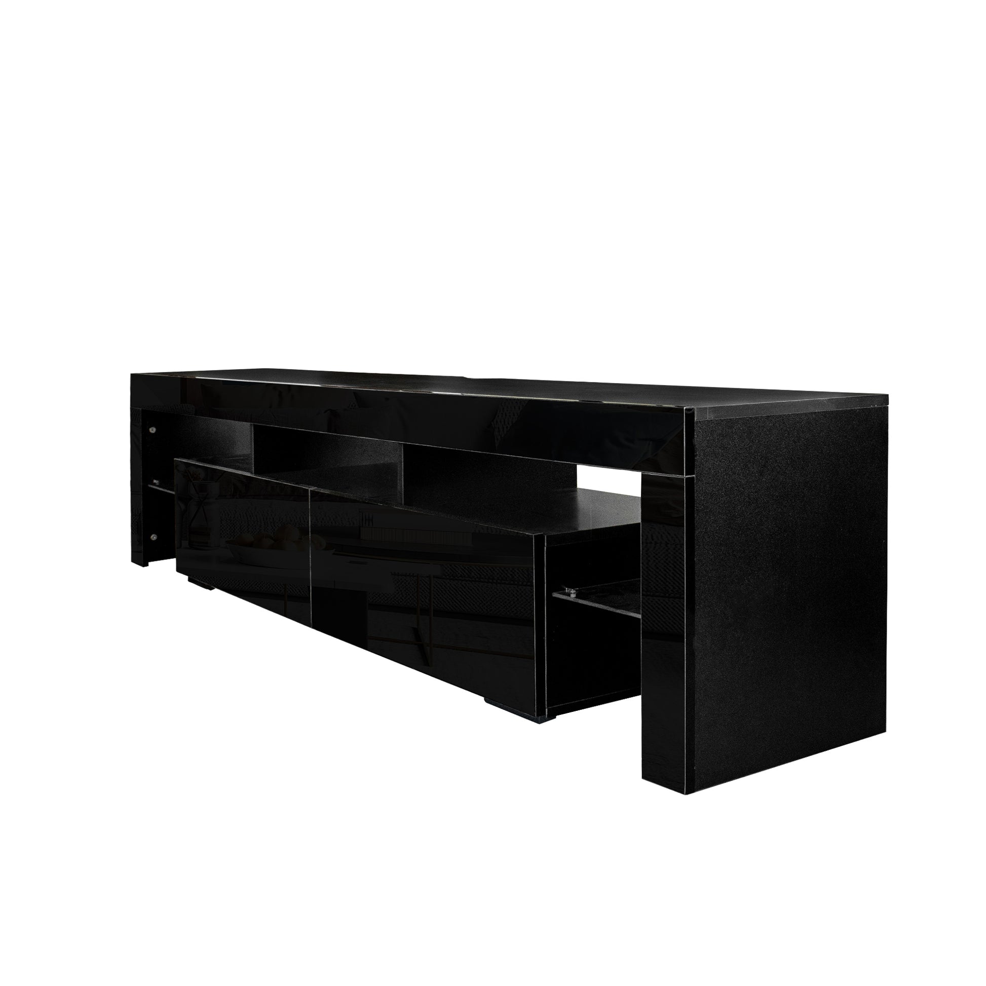 Modern Gloss Black Tv Stand For 80 Inch Tv20 Colors Led Tv Stand W Remote Control Lights Black Mdf