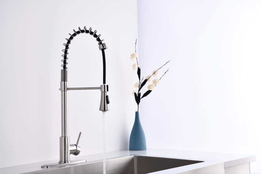 Brushed Nickle Single Handle Commercial Modern Spring High Arc Kitchen Faucet Brushed Nickel Stainless Steel