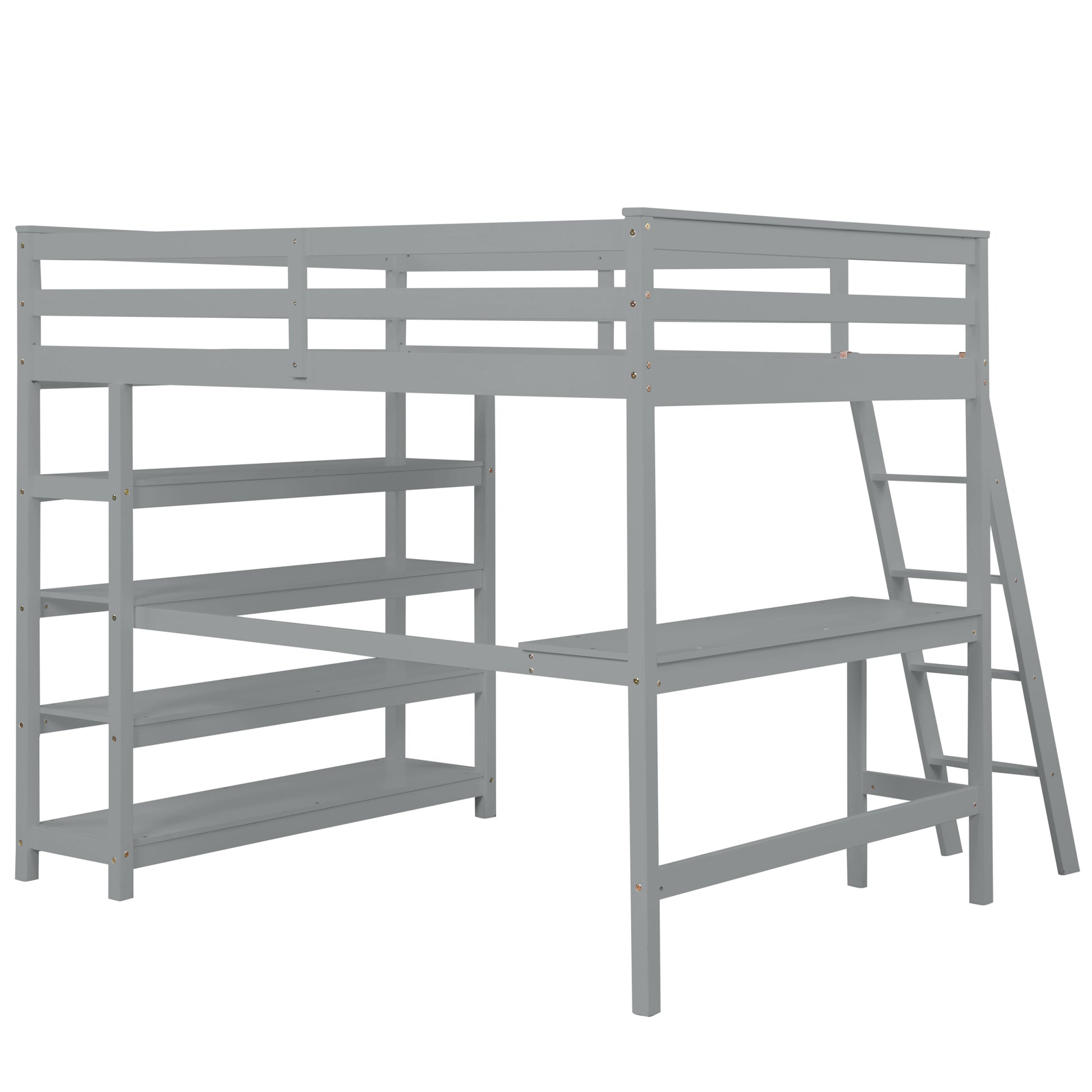 Loft Bed Full With Desk,Ladder,Shelvesgrey Grey Pine