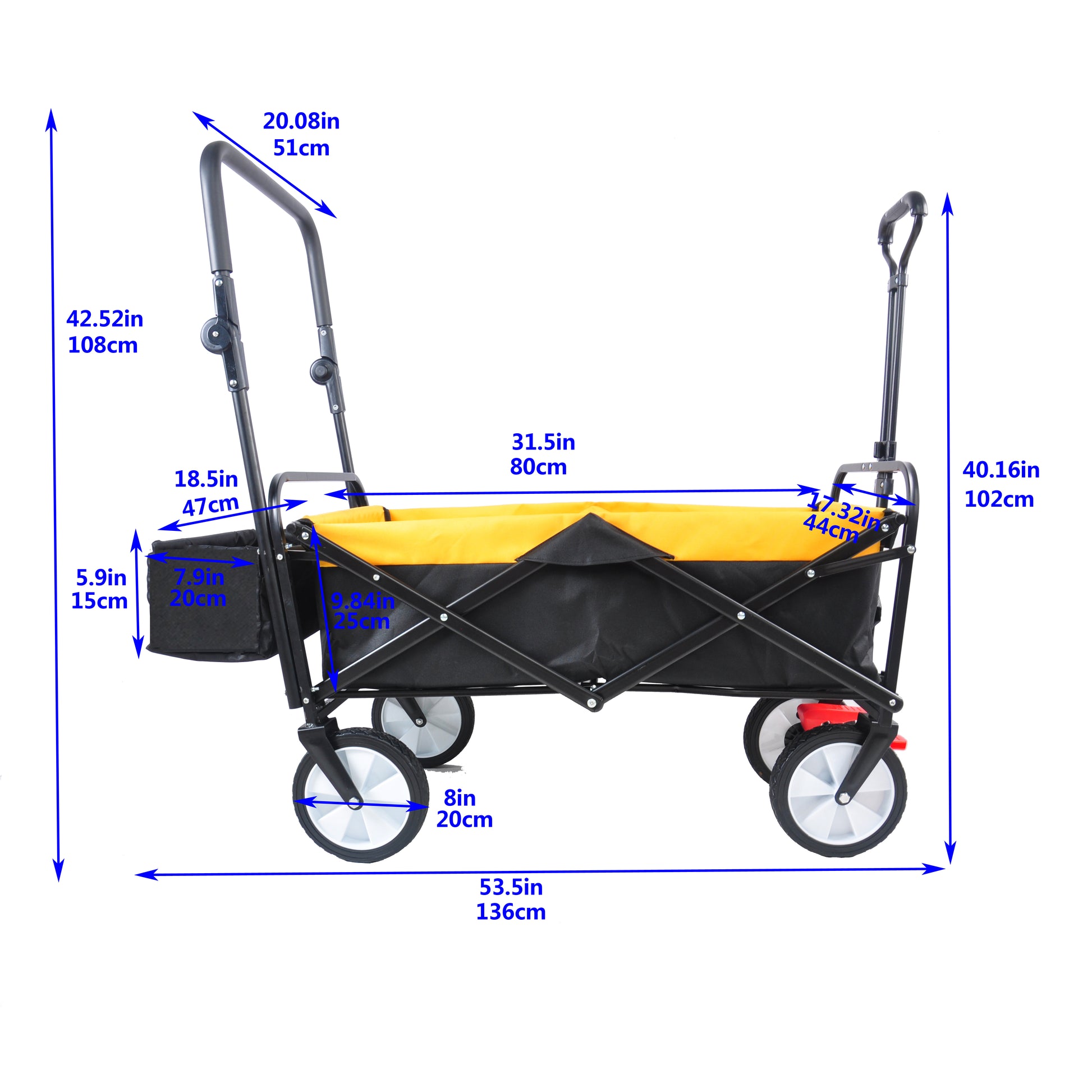 Folding Wagon Collapsible Outdoor Utility Wagon, Heavy Duty Folding Garden Portable Hand Cart, Drink Holder, Adjustable Handles Yellow Steel