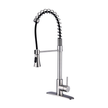 Brushed Nickle Single Handle Commercial Modern Spring High Arc Kitchen Faucet Brushed Nickel Stainless Steel