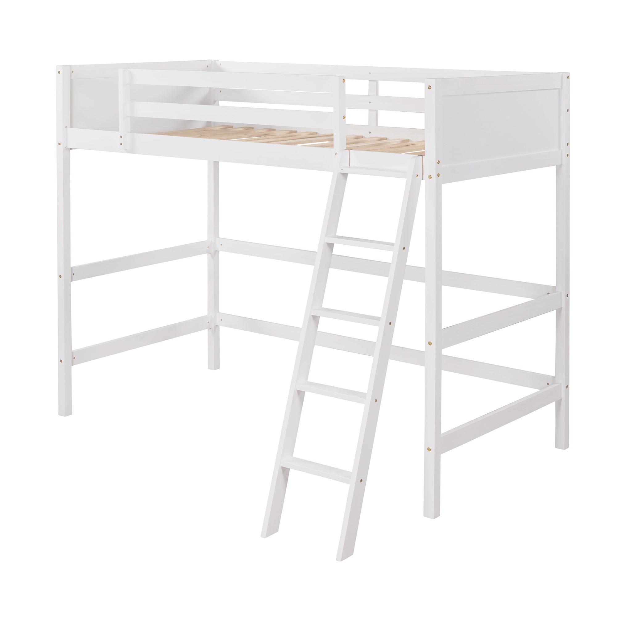 Solid Wood Twin Size Loft Bed with Ladder White OLD white-solid wood