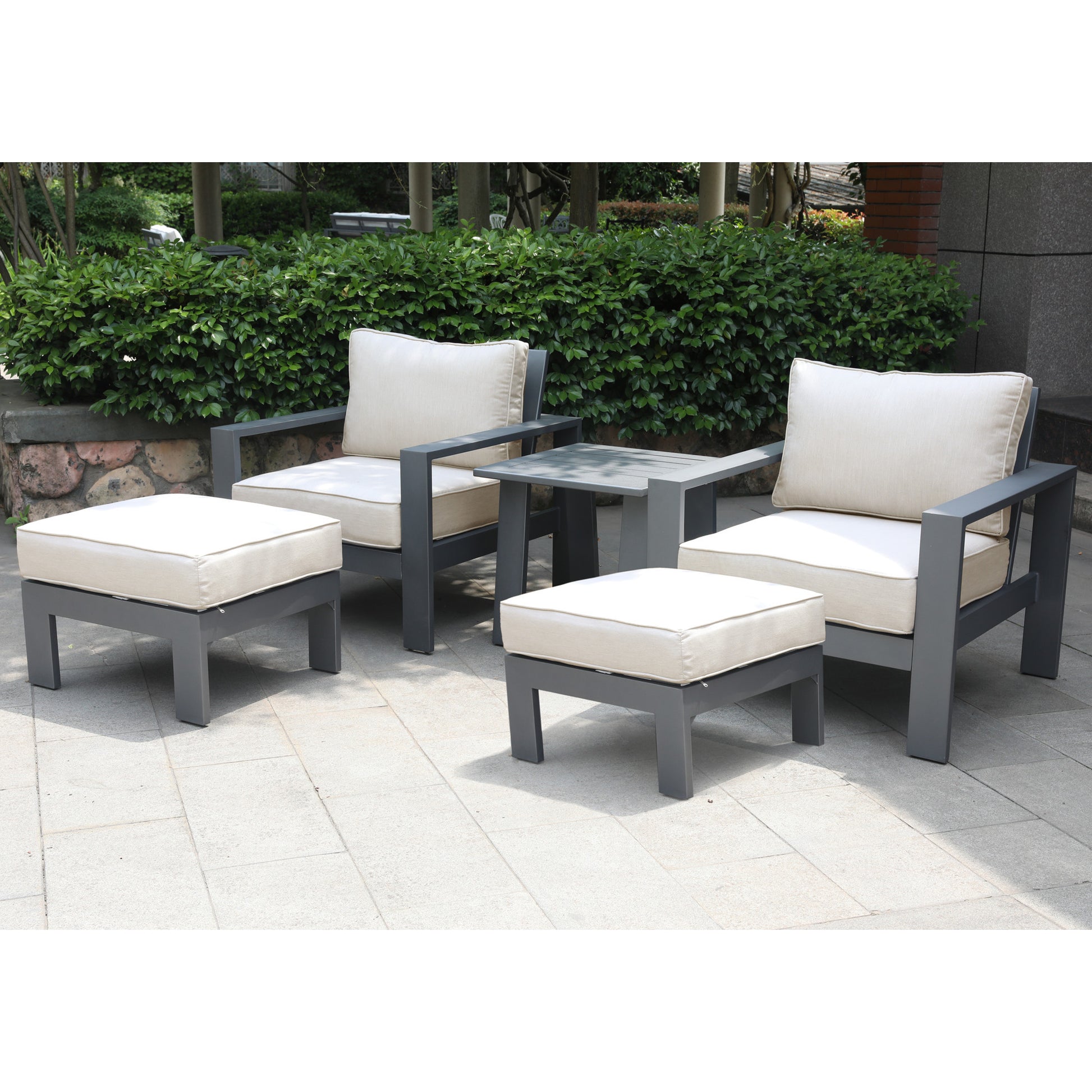 5 Piece Seating Group with Cushions, Powdered Pewter pewter-polyester-aluminum