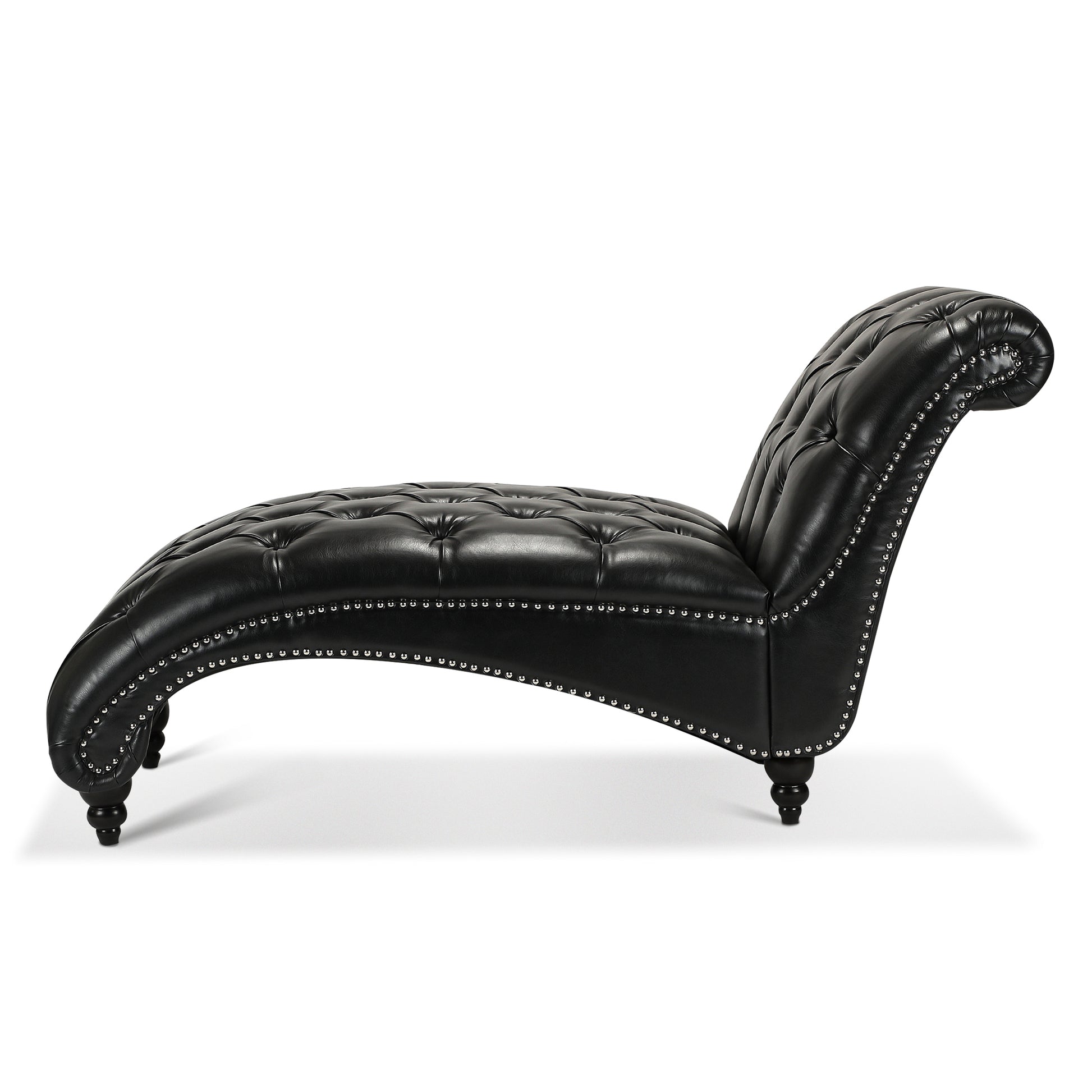 Tufted Armless Chaise Lounge Black Pu Pu Pu