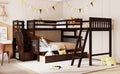 Twin Over Full L Shaped Bunk Bed With 3 Drawers, Ladder And Staircase Espresso Espresso Solid Wood