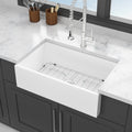 30 White Farmhouse Sink 30 Inch Kitchen Sink White Undermount Single Bowl Apron Front Ceremic Sink Farm Style Drain Asseblemly And Bottom Grate 30X18X10 Inch White Ceramic