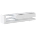 Tv Stand With Two Media Storage Cabinets Modern High Gloss Entertainment Center For 75 Inch Tv, 16 Color Rgb Led Color Changing Lights For Living Room, White White Mdf