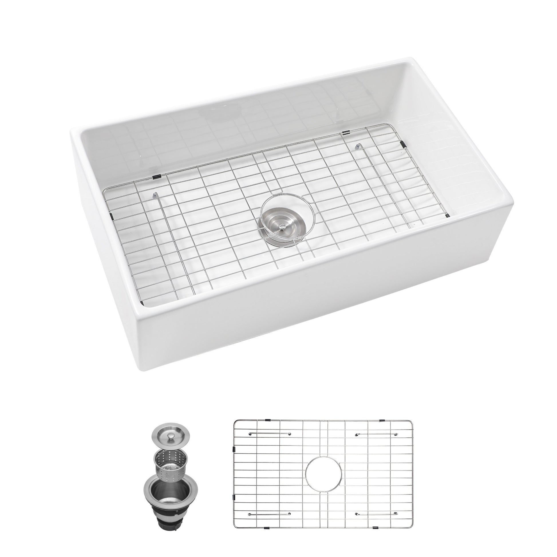 33 White Farmhouse Sink 33 Inch Kitchen Sink White Undermount Single Bowl Apron Front Ceremic Sink Farm Style Drain Asseblemly And Bottom Grate 33X18X10 Inch White Ceramic