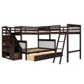 Twin Over Full L Shaped Bunk Bed With 3 Drawers, Ladder And Staircase Espresso Espresso Solid Wood