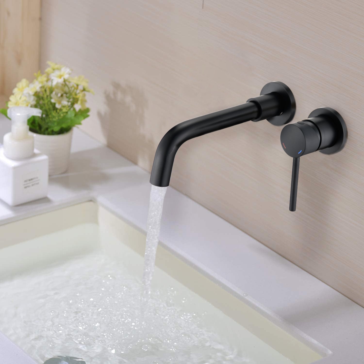 Wall Mount Single Handle Bathroom Faucet Matte Black Matte Black Brass