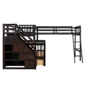 Twin Over Full L Shaped Bunk Bed With 3 Drawers, Ladder And Staircase Espresso Espresso Solid Wood