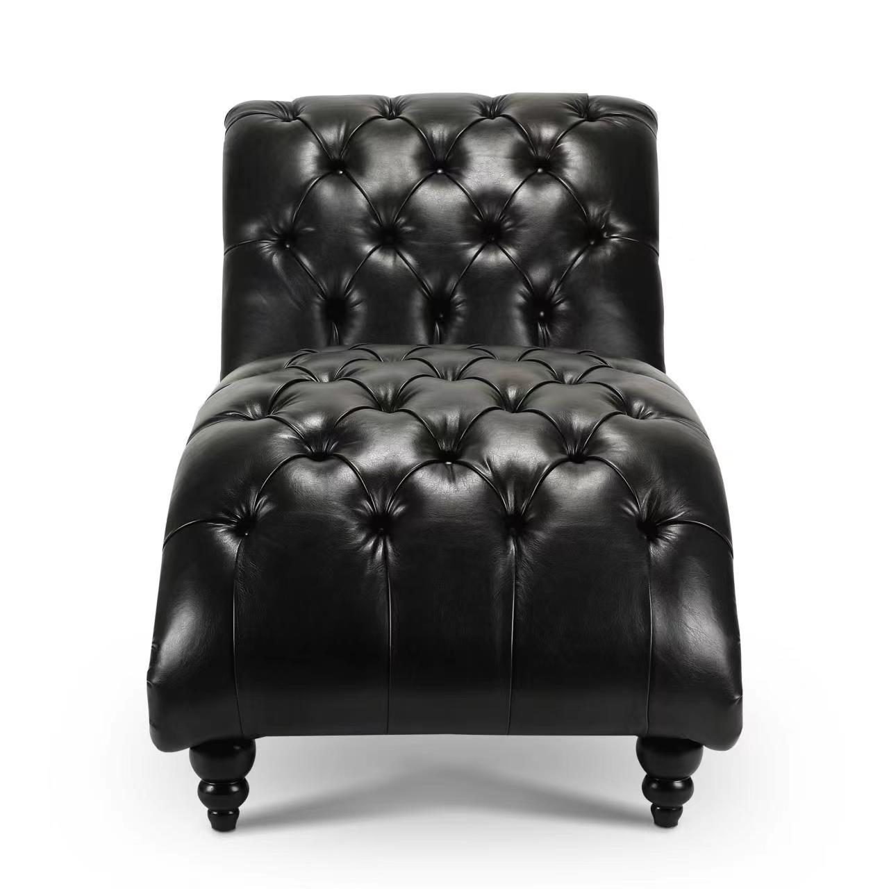 Tufted Armless Chaise Lounge Black Pu Pu Pu