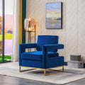 Modern Velvet Accent Chair, Elegant Armchair With Stainless Steel Base Blue Velvet