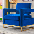 Modern Velvet Accent Chair, Elegant Armchair With Stainless Steel Base Blue Velvet